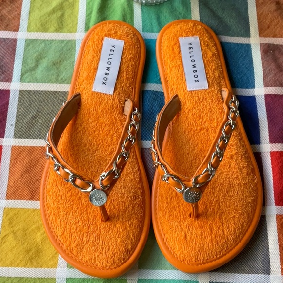 🌞 YELLOW BOX ORANGE TERRYCLOTH EMBELLISHED SANDALS 🌞 NWOT 🌞NWOB 🌞 - Picture 16 of 16